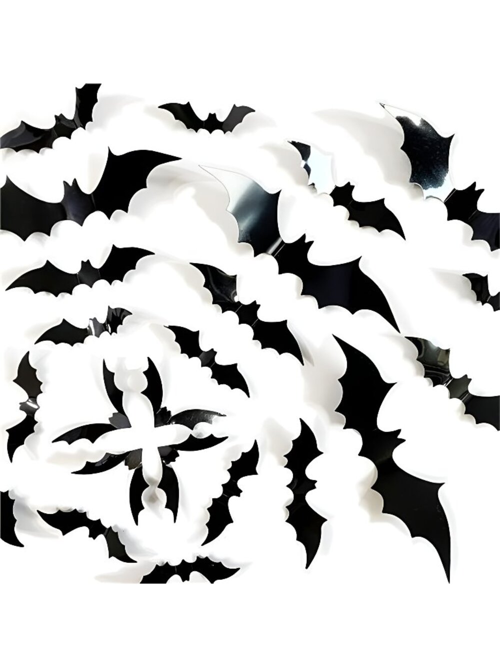 128 Pcs Halloween 3D Bats Decor, 5 Sizes Bats Wall PVC Matte Black Bat Stickers